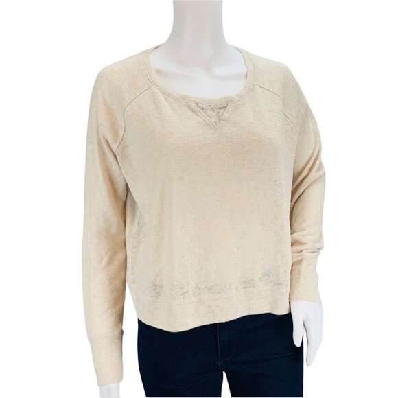 Victoria's Secret Womens Chambray Lace Crop Sweater Pullover Oatmeal Size S - Picture 2 of 12